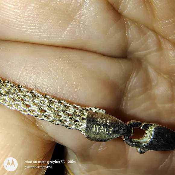 📿Vintage SU 925 Sterling Silver Round Hallow Mesh 15" Choker made in Italy - Picture 3 of 7